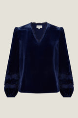 Claudette Velvet Lace Blouse | Navy
