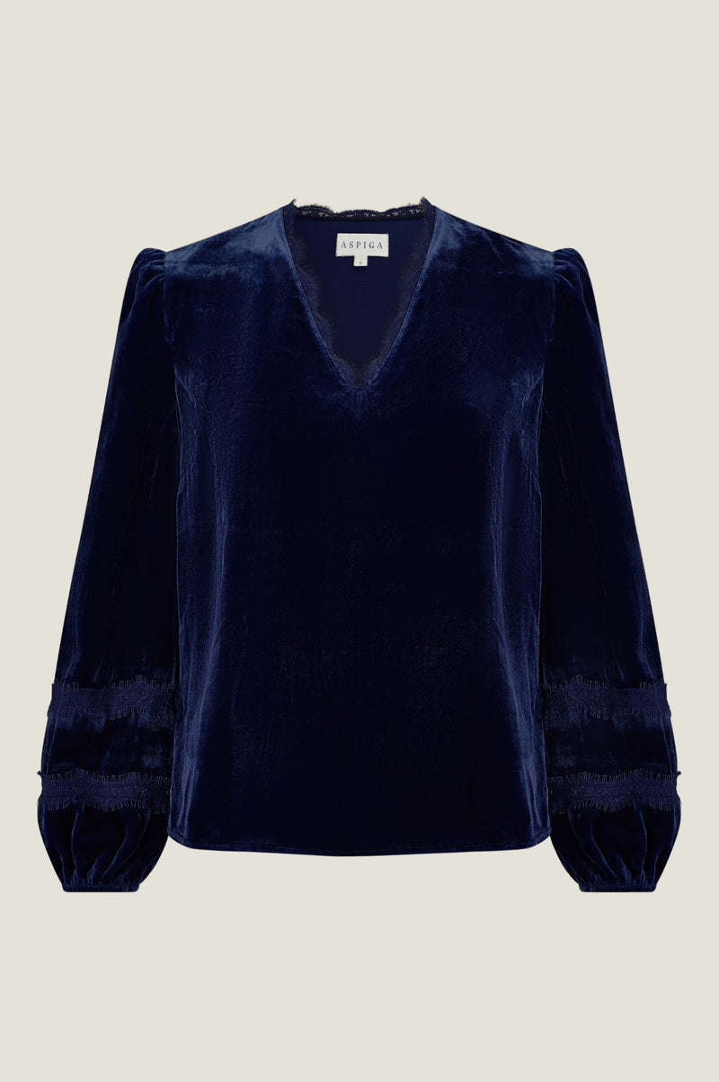 Claudette Velvet Lace Blouse | Navy
