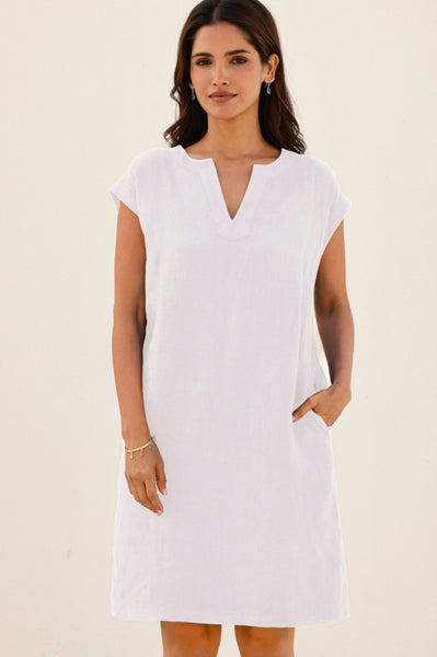 Aspiga Womens Ethical Dori Linen Dress Summer Holiday White Beach Cover Up