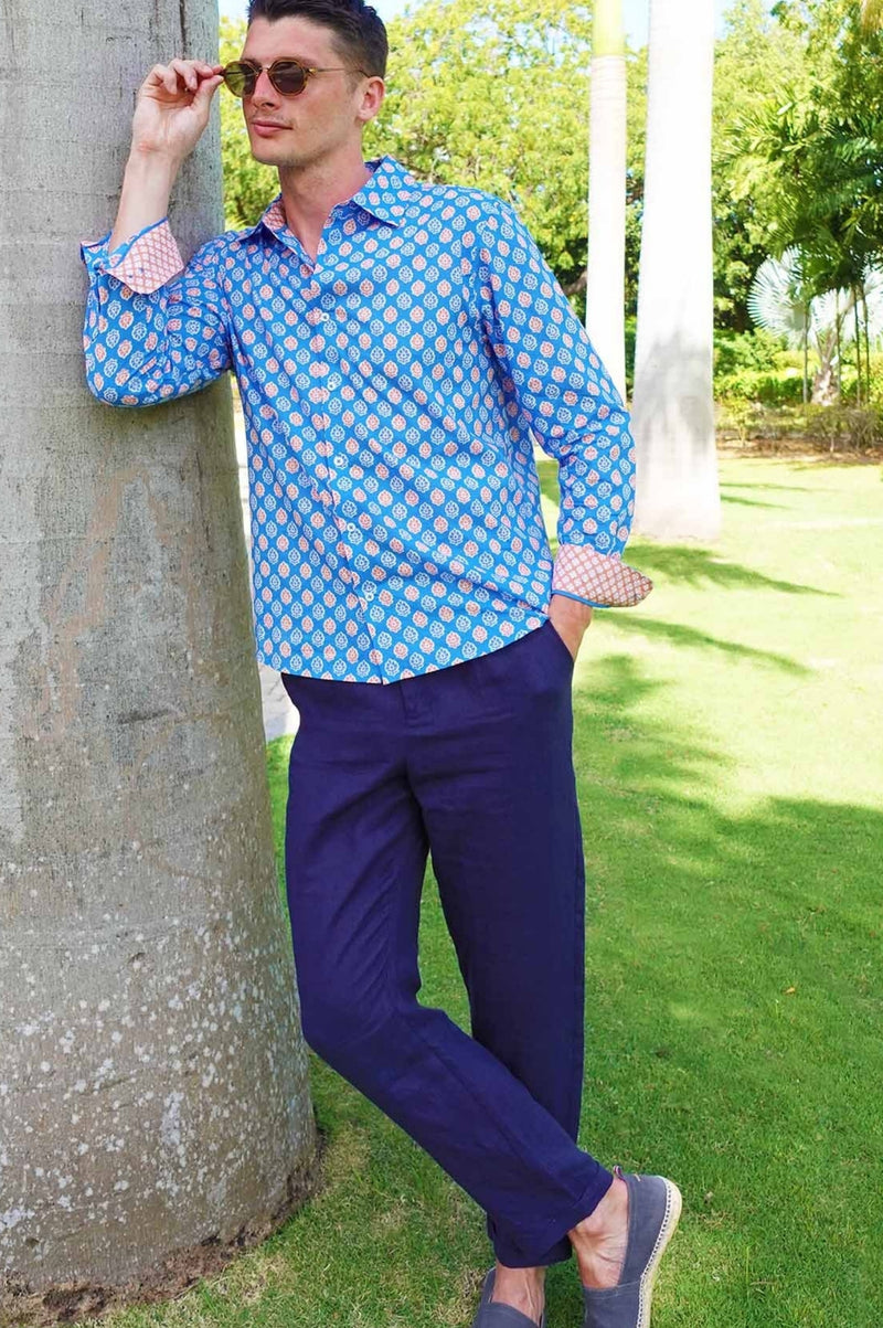 Aspiga Men's Sustainable Linen Full length Relaxed Trousers Summer Holiday Navy Aspiga Men's Sustainable Linen Full length Relaxed Trousers Summer Holiday Navy