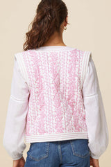 Nola Block Print Quilted Gilet | White/Pink