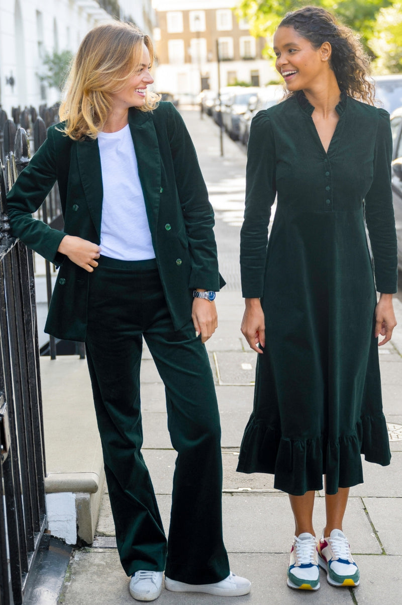 Percy Midi Stretch Corduroy Dress | Bottle Green