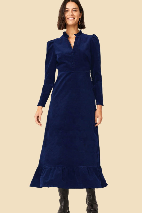 Percy Midi Stretch Corduroy Dress | Atlantic Blue
