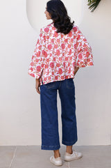 Printed Kimono Jacket | Hot Flower Pink