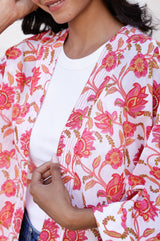 Printed Kimono Jacket | Hot Flower Pink