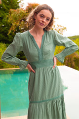 Purdie Organic Cotton Dobby Dress | Light Khaki