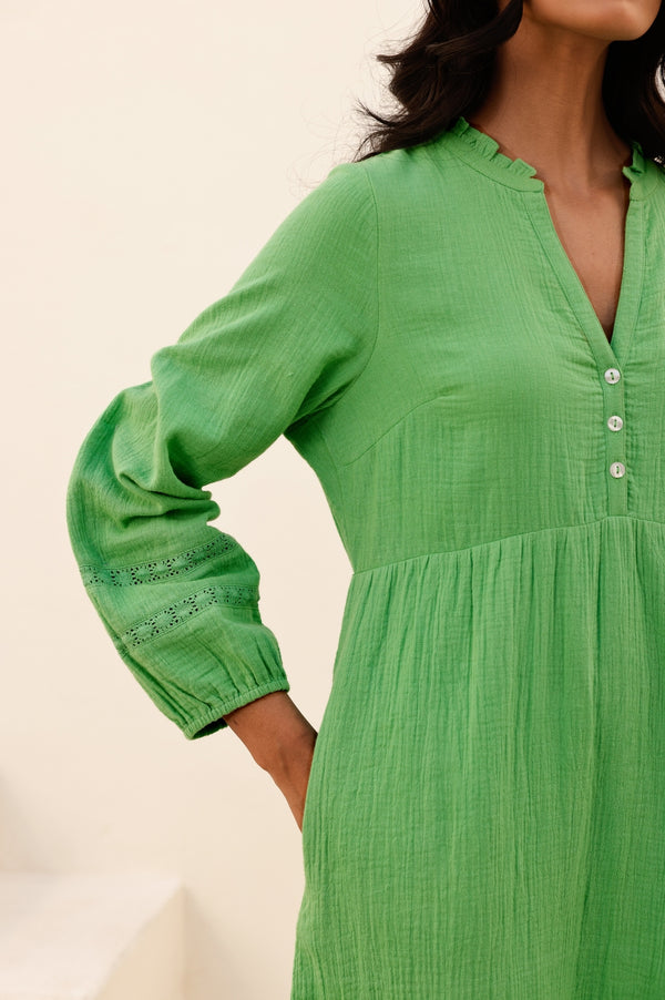 Sadie Organic Cotton Cheesecloth Dress | Green