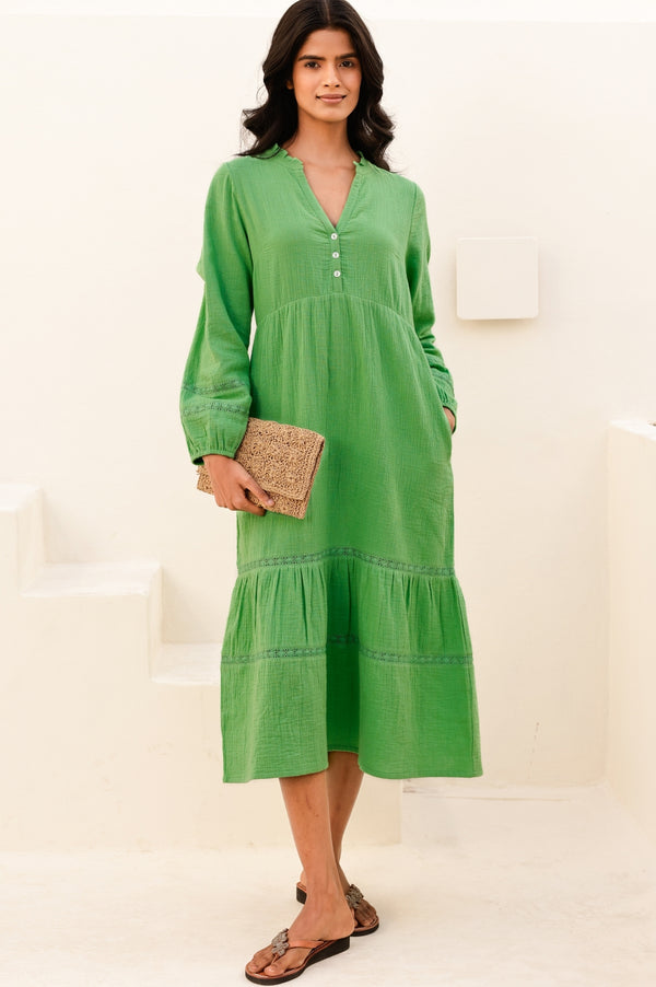 Sadie Organic Cotton Cheesecloth Dress | Green
