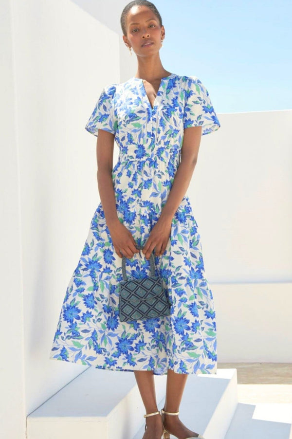 Sienna Dress | Ivory/Blue