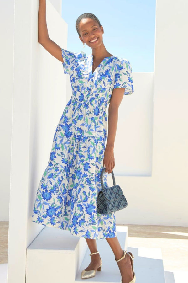 Sienna Dress | Ivory/Blue