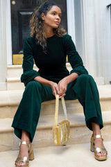 Victoria 3/4 Sleeve Stretch Corduroy Jumpsuit | Bottle Green