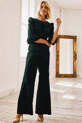 Victoria 3/4 Sleeve Stretch Corduroy Jumpsuit | Bottle Green