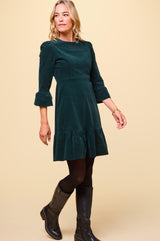 Victoria Short Stretch Corduroy Dress | Bottle Green