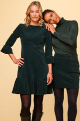 Victoria Short Stretch Corduroy Dress | Bottle Green