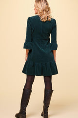 Victoria Short Stretch Corduroy Dress | Bottle Green