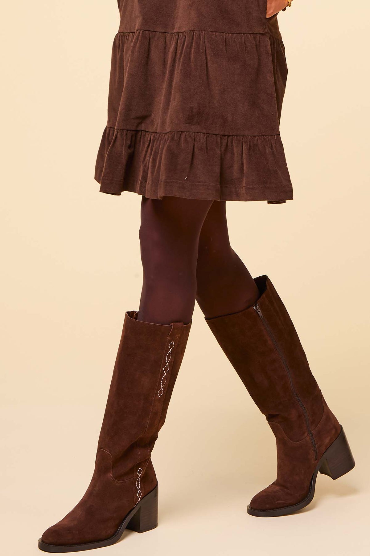 Aspiga Sustainable Ladies Winter Suede Knee High Boots Chocolate