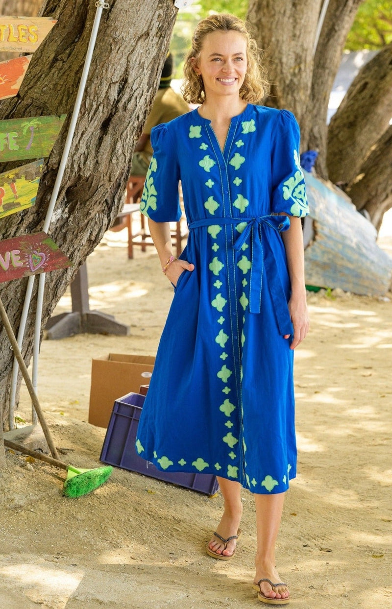 Milly Applique Dress | Cobalt Blue/Green