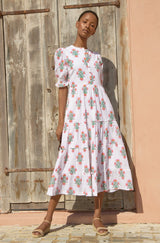 Cordelia Block Print Dress | White/Pink