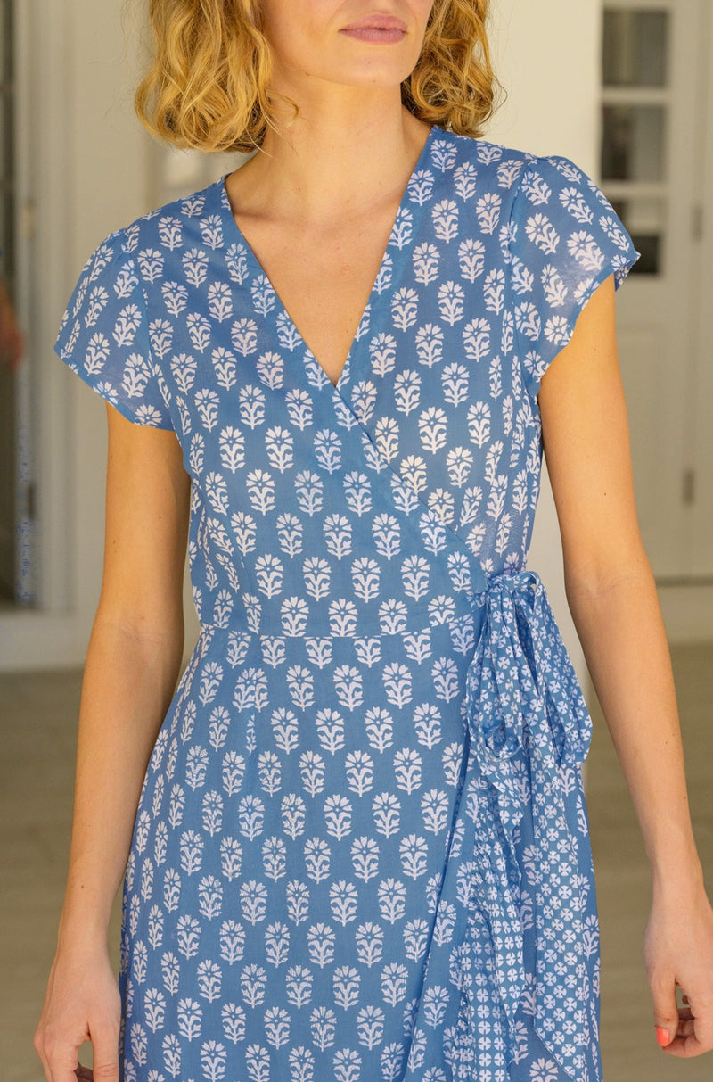 Demi Cotton Wrap Dress | Blue/White