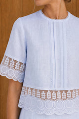 Linen Lace Top | Light Blue