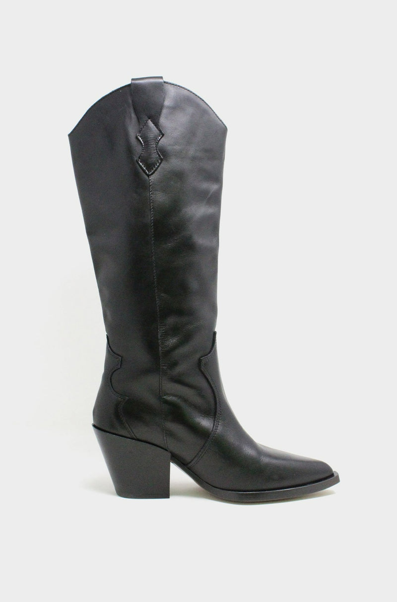 Leather Knee High Cowboy Boots | Black