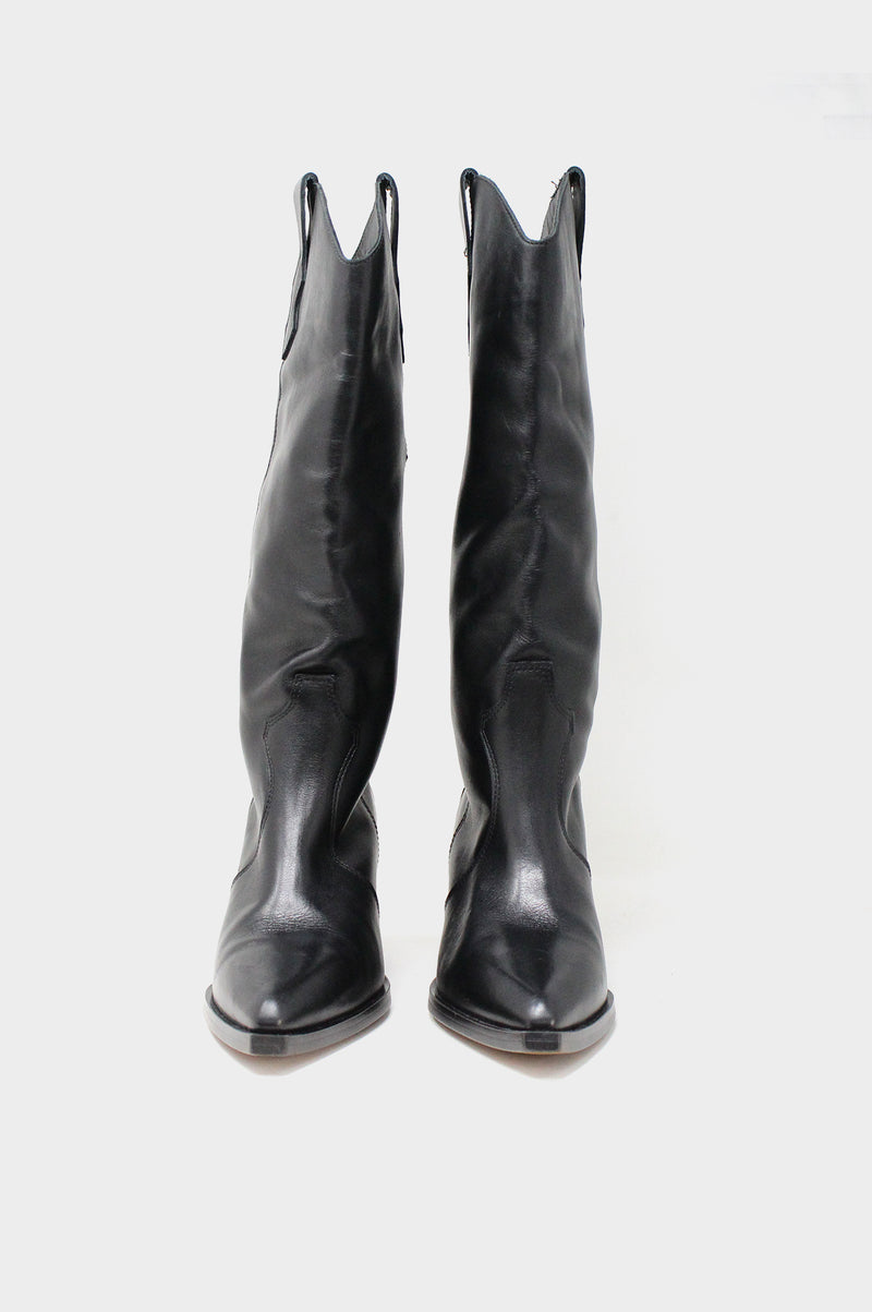 Leather Knee High Cowboy Boots | Black