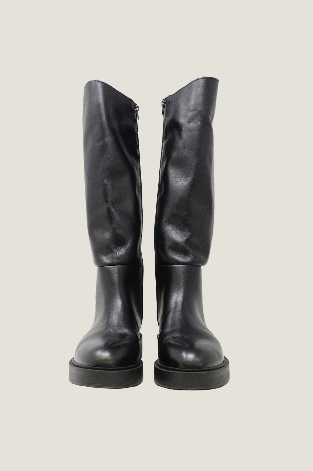 Aspiga Ladies Sustainable Black Leather Knee High Flat Boots