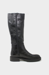 Leather Knee High Flat Boots | Black
