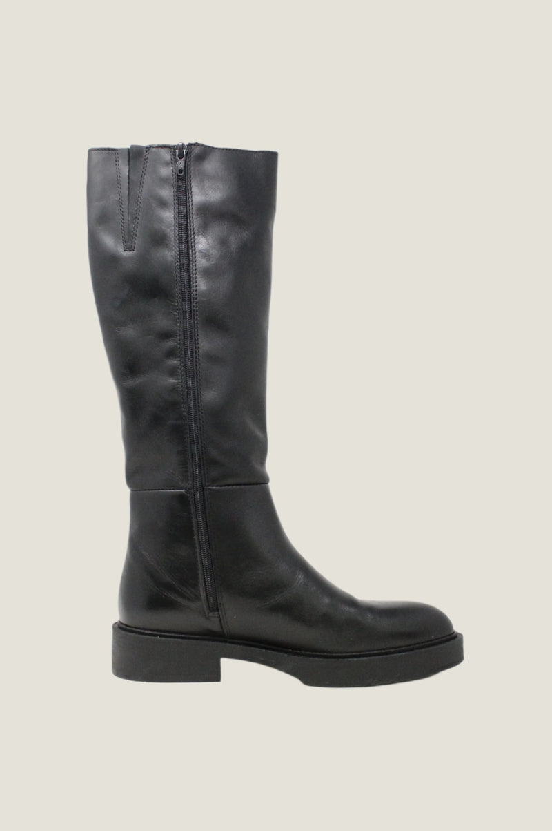 Leather Knee High Flat Boots | Black