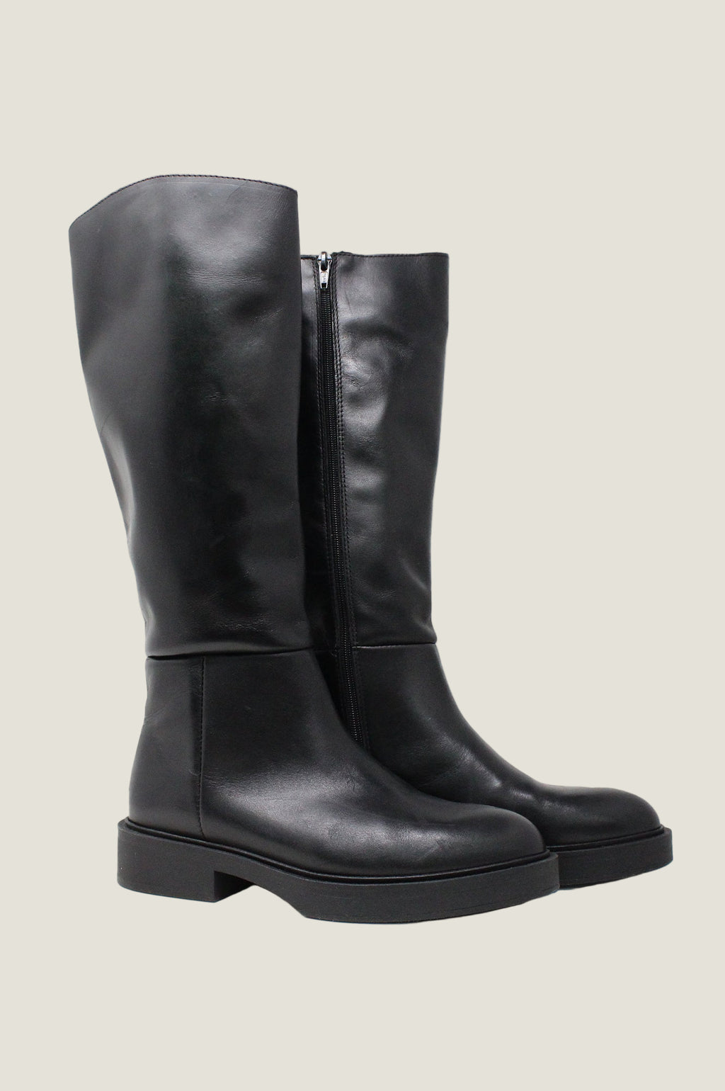 Aspiga Ladies Sustainable Black Leather Knee High Flat Boots