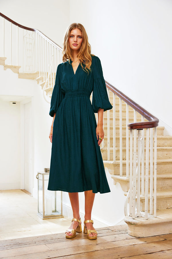 Evelina Jacquard Dress | Teal