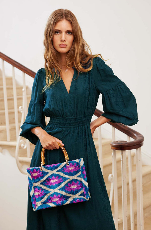Evelina Jacquard Dress | Teal