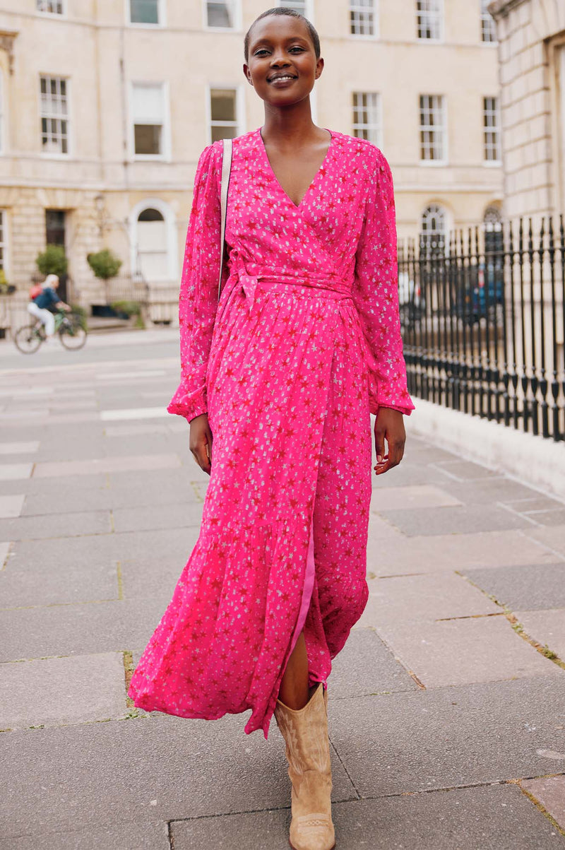 Aspiga Ladies Sustainable Pink Etti Metallic Dobby Georgette Dress