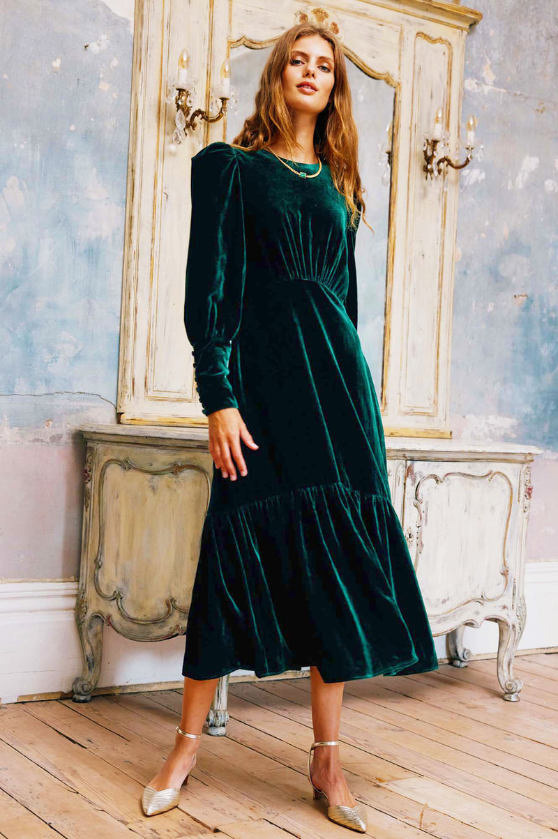 Esmee Velvet Dress | Emerald Green - Emerald Green / XS - (UK 8/US 4/EU 36)