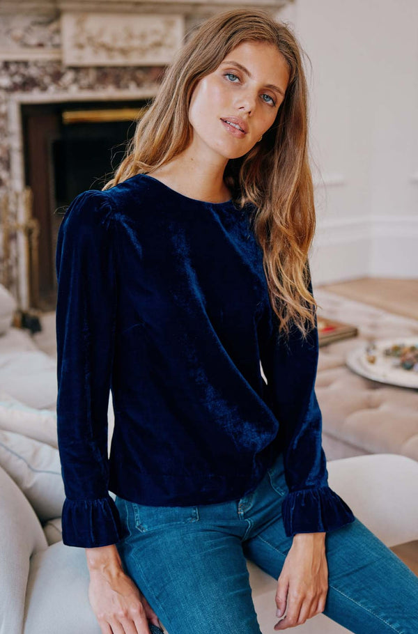 Victoria Velvet Top | Navy