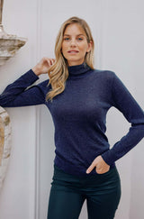 Lurex Knitted Polo | Blue Lurex/Navy Knit