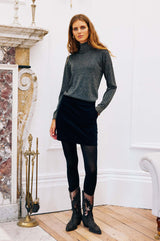 Sapphire Cotton Stretch Velvet Mini Skirt | Black