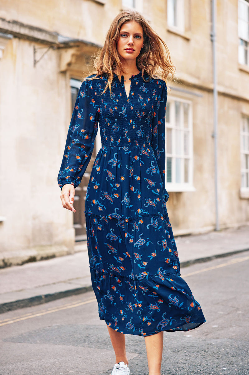 Arabelle Dress | Budding Paisley Navy/Orange
