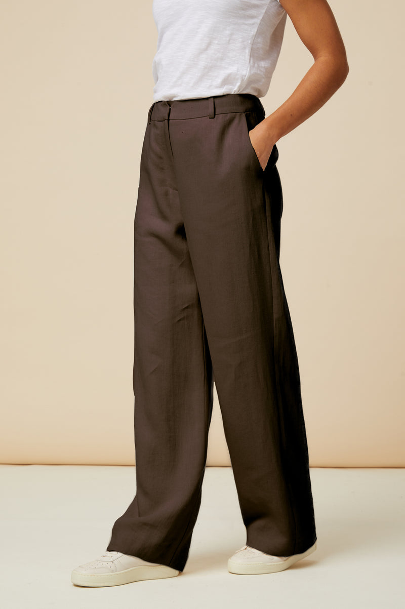 Linen Blend Trousers | Chocolate