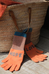 QUINTON CHADWICK Love Hope Fingerless Gloves | Orange/Blue