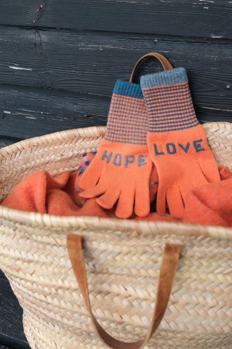 QUINTON CHADWICK Love Hope Fingerless Gloves | Orange/Blue