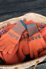 QUINTON CHADWICK Love Hope Fingerless Gloves | Orange/Blue