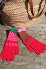 QUINTON CHADWICK Love Hope Fingerless Gloves | Red/Pink/Green