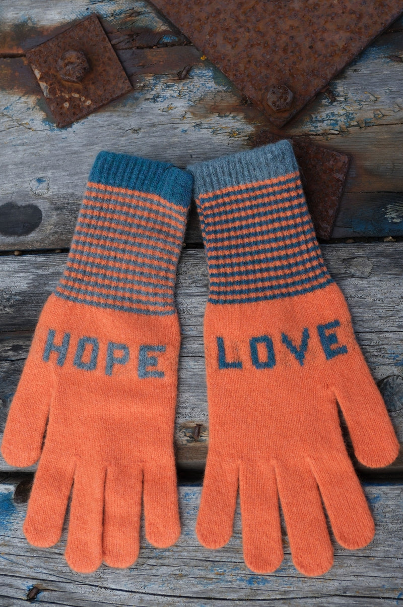 QUINTON CHADWICK Love Hope Fingerless Gloves | Orange/Blue