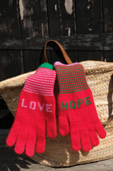 QUINTON CHADWICK Love Hope Fingerless Gloves | Red/Pink/Green