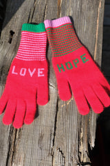 QUINTON CHADWICK Love Hope Fingerless Gloves | Red/Pink/Green