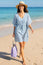 Manilla Organic Cotton Kaftan | White/Blue/ Turquoise