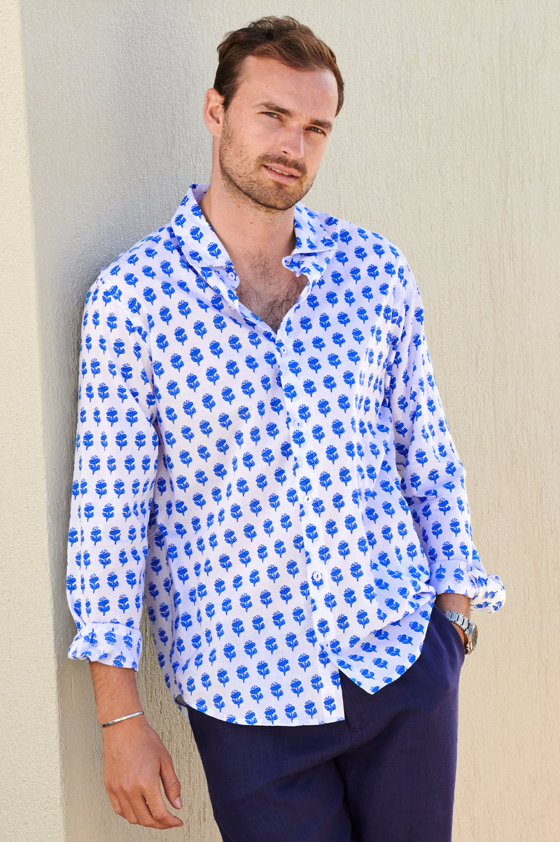 Men's-Printed-Cotton-Shirt-Dandelion-Blue