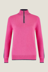 Merino Wool Overarm Stripe Quarter Zip Jumper | Pink/Navy/Cream