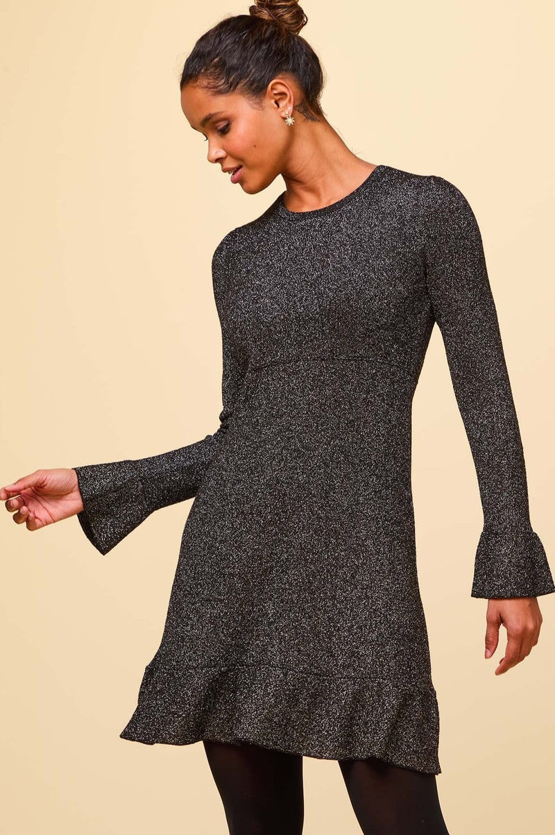 Metallic Knit Short Dress | Black/Gold